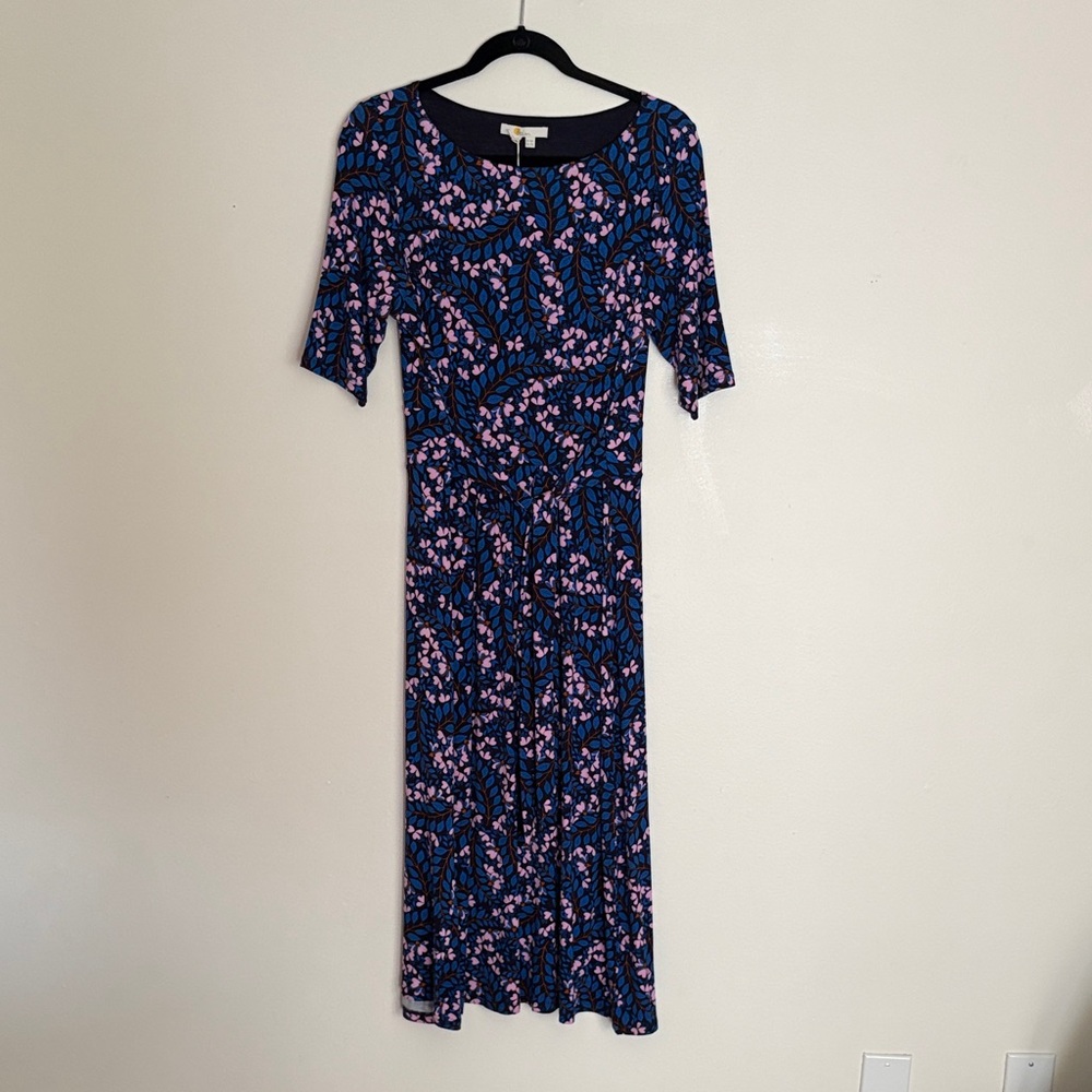 Boden Navy and Pink Floral 3/4 Sleeve Dress NWT